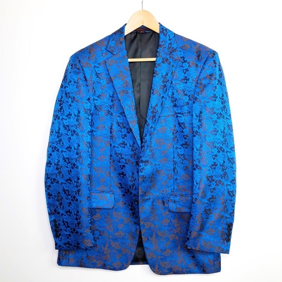 𝅺Leonardi Blue Jacquard paisley, print hand tailored blazer - Picture 1 of 13